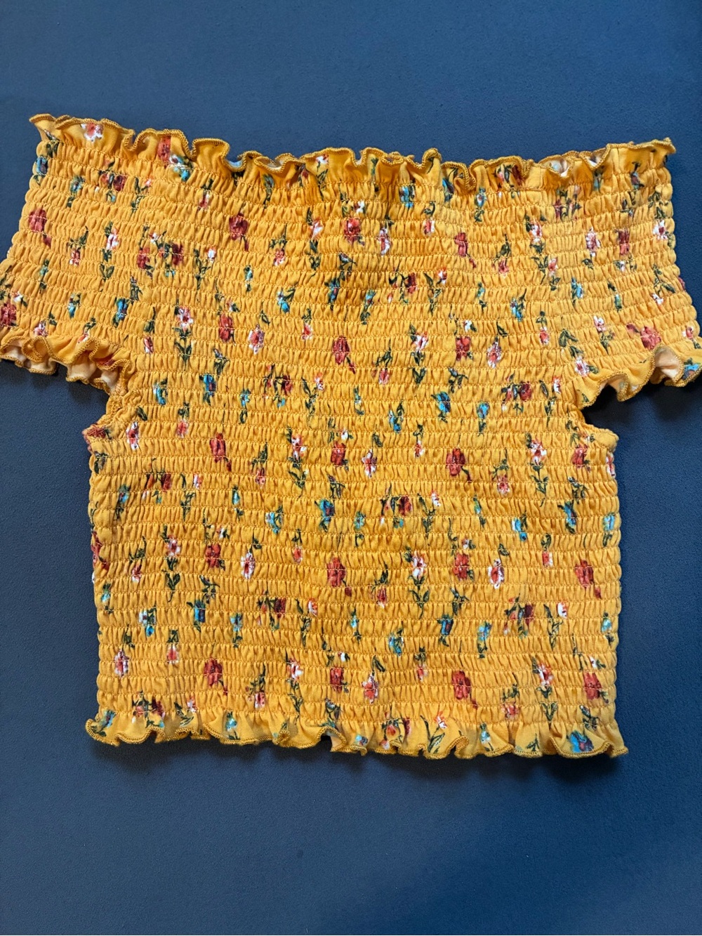 Smocked Off-Shoulder Floral Crop Top - Yellow